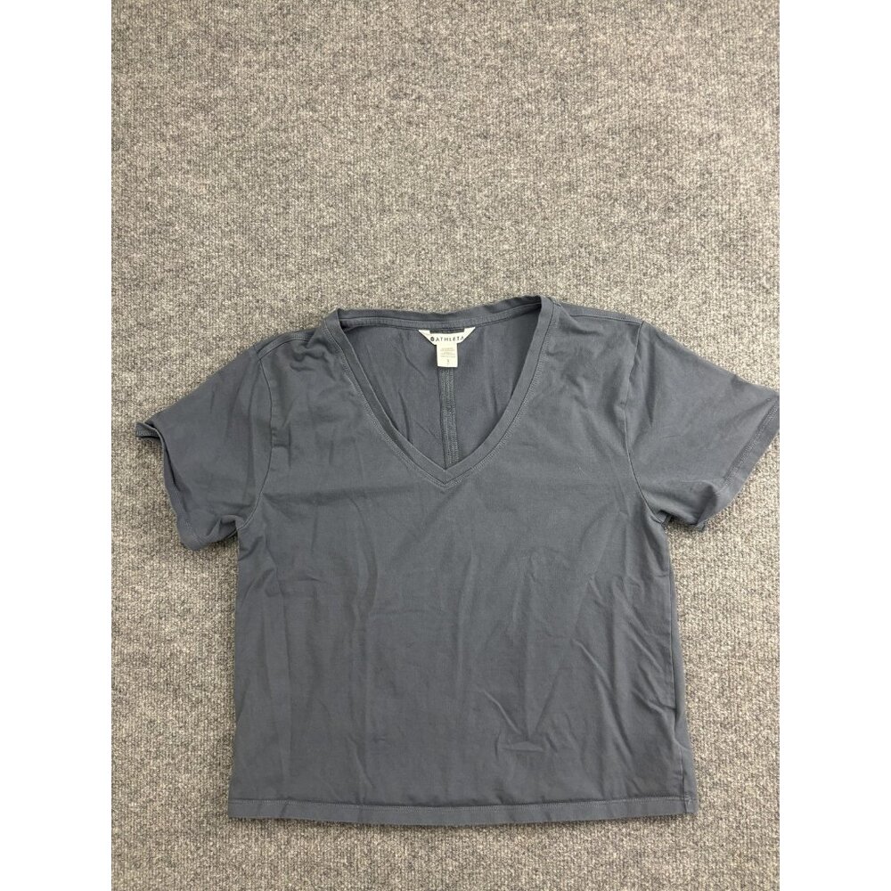 Athleta Shirt Womens Small Gray Supima Cotton V Neck Short Sleeve Top Tee